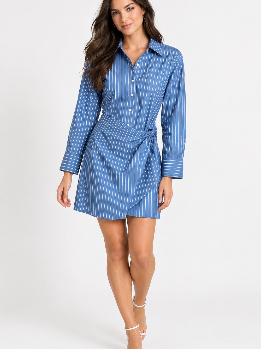 Reformation Blue and White Stripe Wrap Shirt Dress long sleeve Size 0